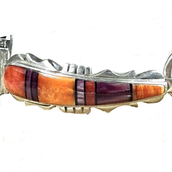 SALE Signed- Ervin Hoskie Navajo Vintage Watch Tips Sterling Silver Toggle Chain - Picture 3 of 9